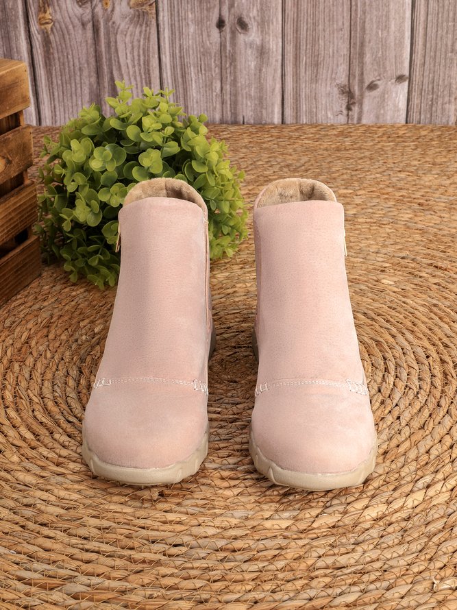 JFN Women Christmas Faux Leather Panel Zip Round Toe Fleece Soft Ankle Ankle Boots  