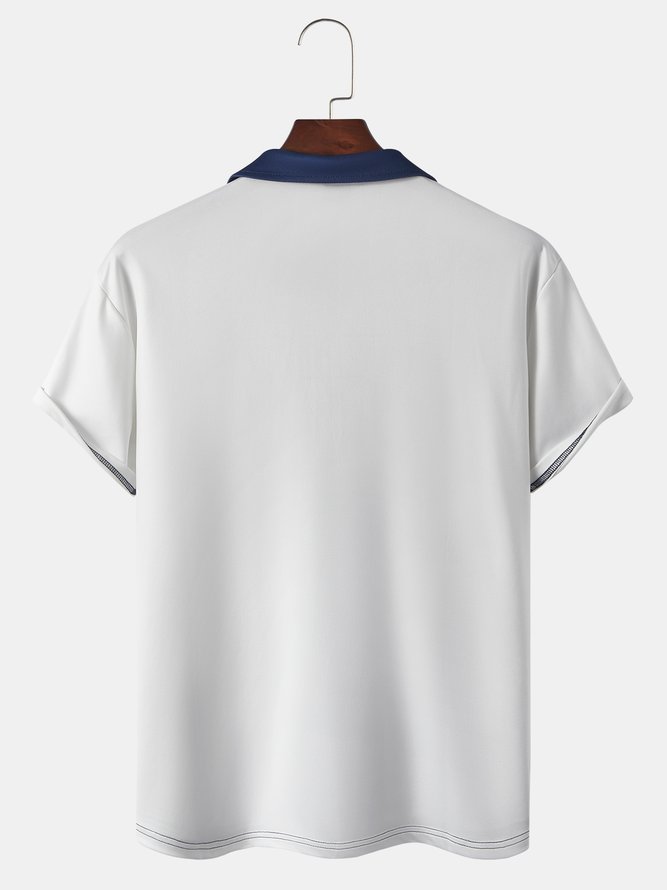 Casual Art Collection Striped Geometric Lapel Short Sleeve Polo Print Top