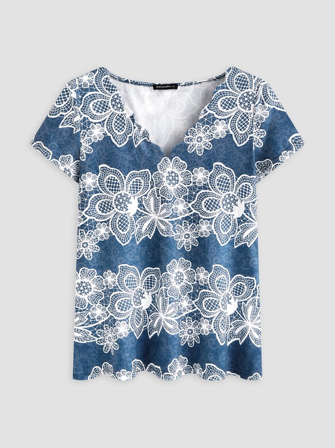 V Neck Casual Floral Long Sleeve Top