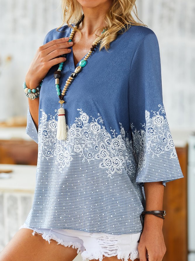 V Neck Floral Casual Top