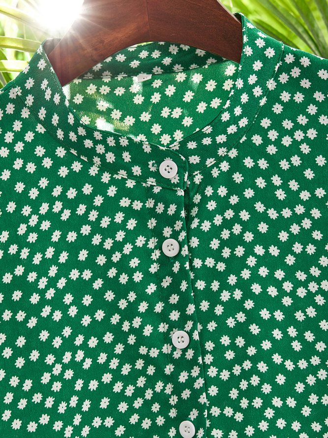 JFN V Neck Floral Printed Casual Geometric Half Sleeve Shirt