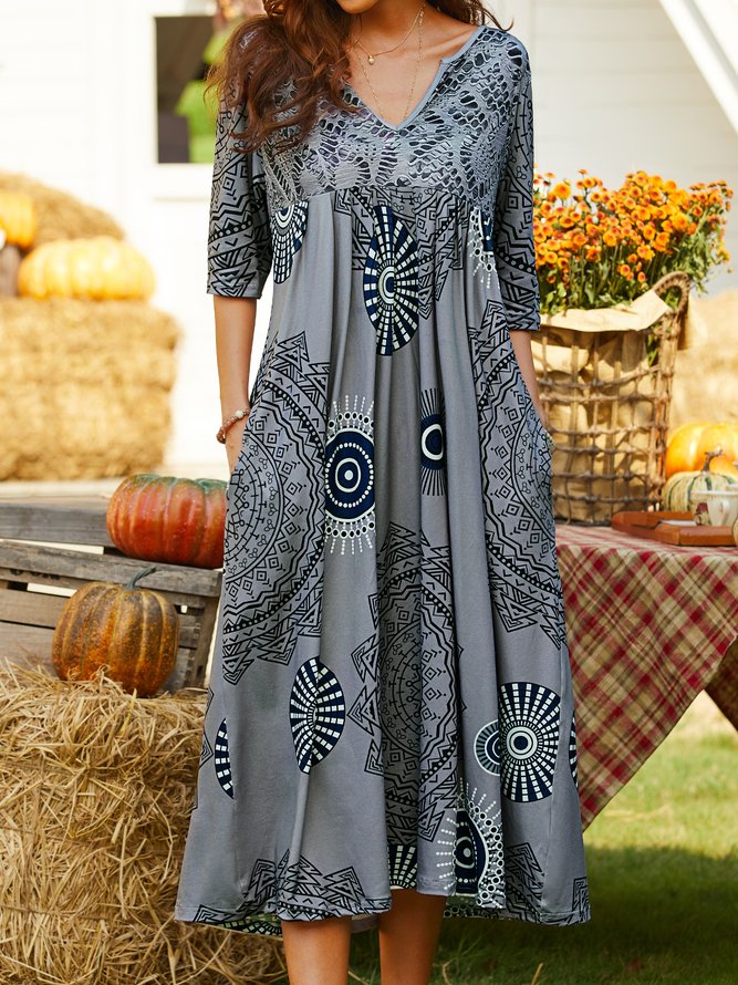 Cotton-Blend Loose Ethnic Dress