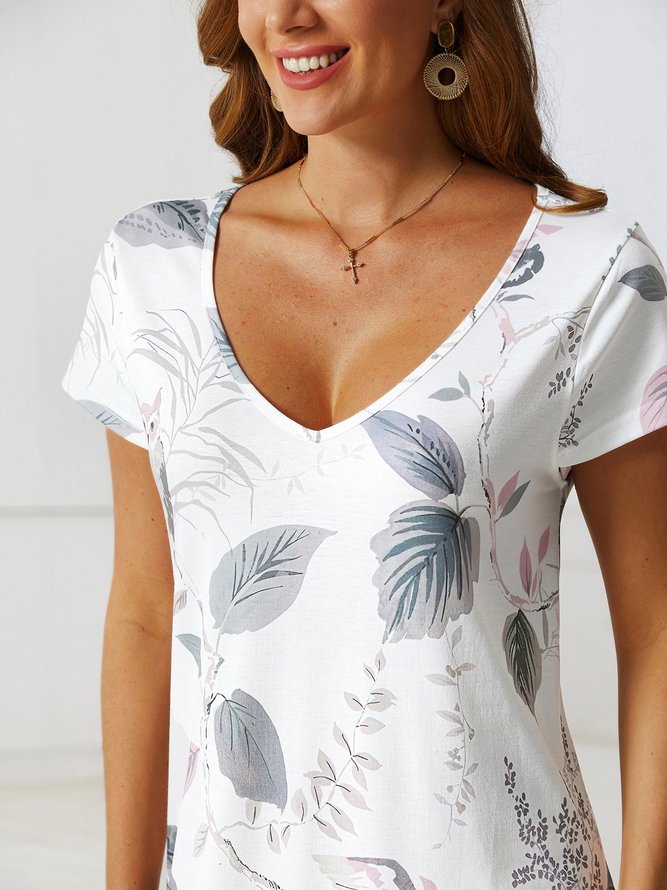 V neck Regular Fit Vacation short sleeve Floral Short sleeve Knit Dress