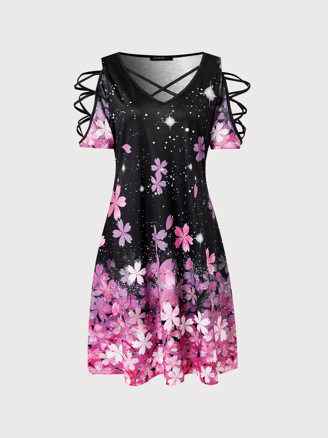 JFN Crew Neck Floral Simple Casual Midi Dress