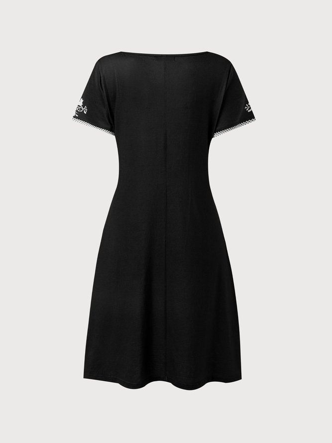Vintage Mexican Flower Design Crew Neck Prom Dress