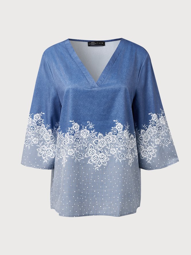 V Neck Floral Casual Top