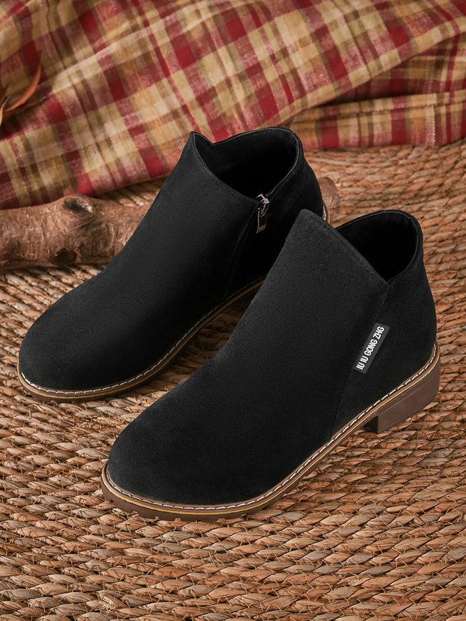 Women British Style Urban Round Toe Comfortable Zip Chunky Heel Low Heel Boots