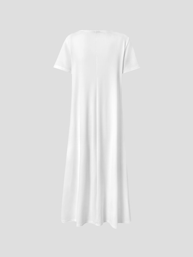 JFN Crew Neck Casual Plain Short Sleeve Knit Midi Dress