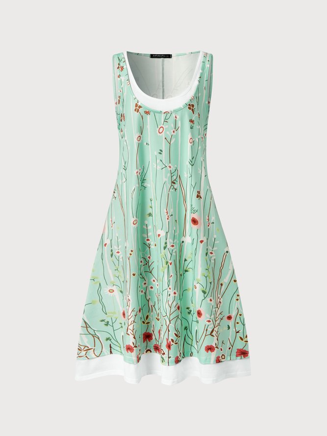JFN Round Neck floral Casual Midi Dress