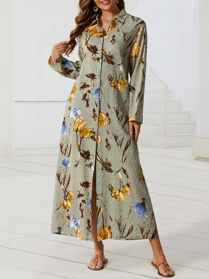 Long Sleeve Shirt Collar Casual Weaving Dress
