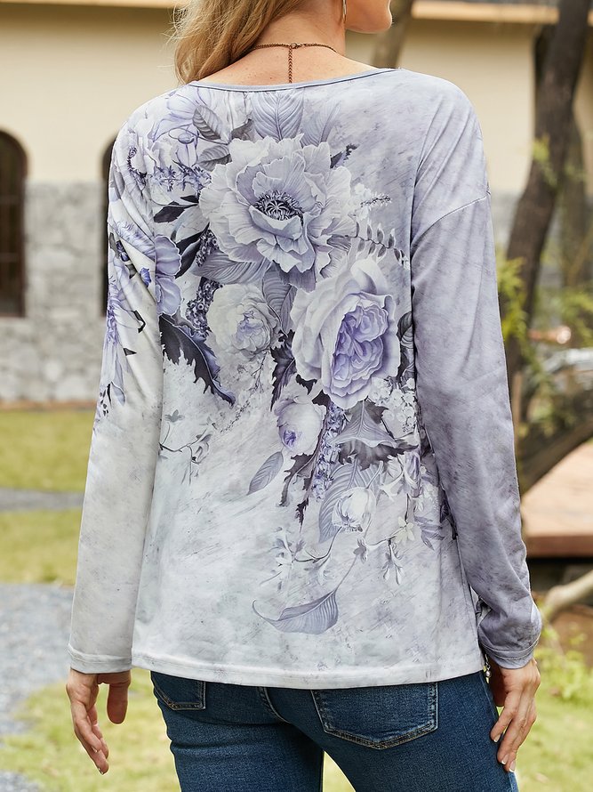 Crew Neck Loose Floral Top