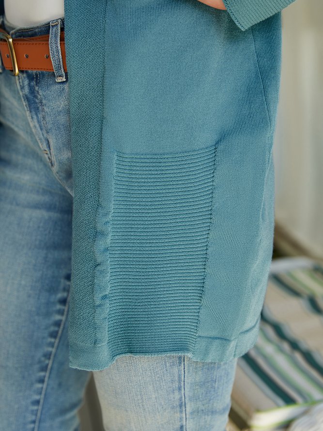 Plain Yarn Casual Sweater Coat