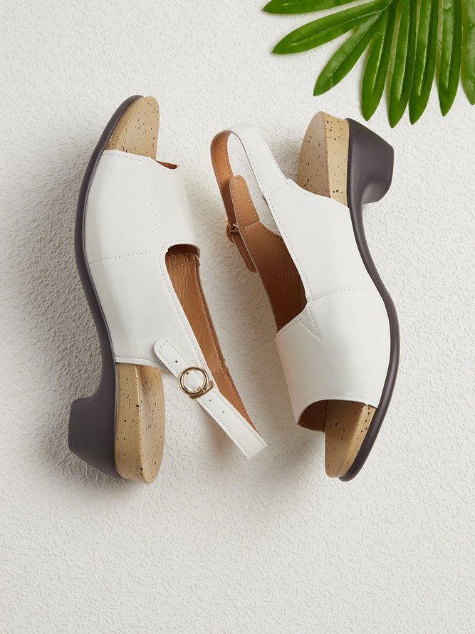 JFN Retro Solid Simple Open Toe Chunky Heel Sandals