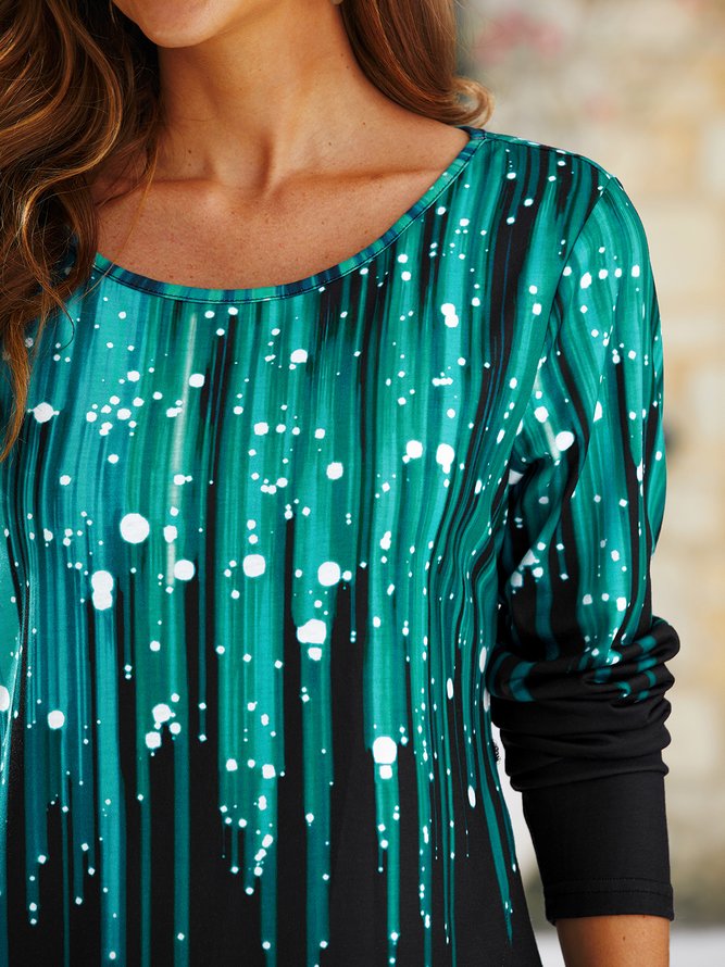 Casual Abstract Design Crew Neck Long Sleeve Top
