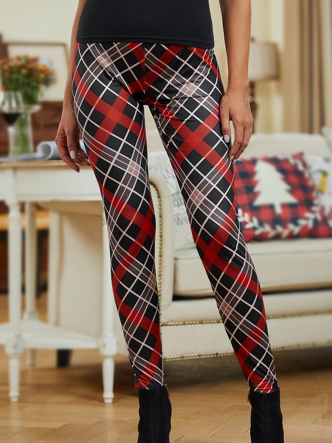 Vintage Checked/Plaid Printed Elastic waist Skinny  Leggings