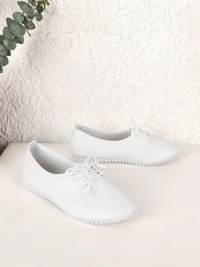 Solid Casual Simple Commuter Lace Up Flat Shoes