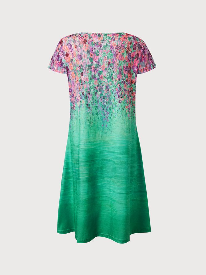 Elegant Floral Short Sleeve Knit Dress