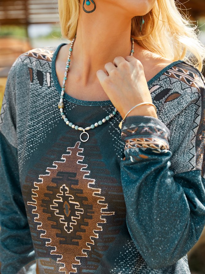 Ethnic Print Round Neck Top