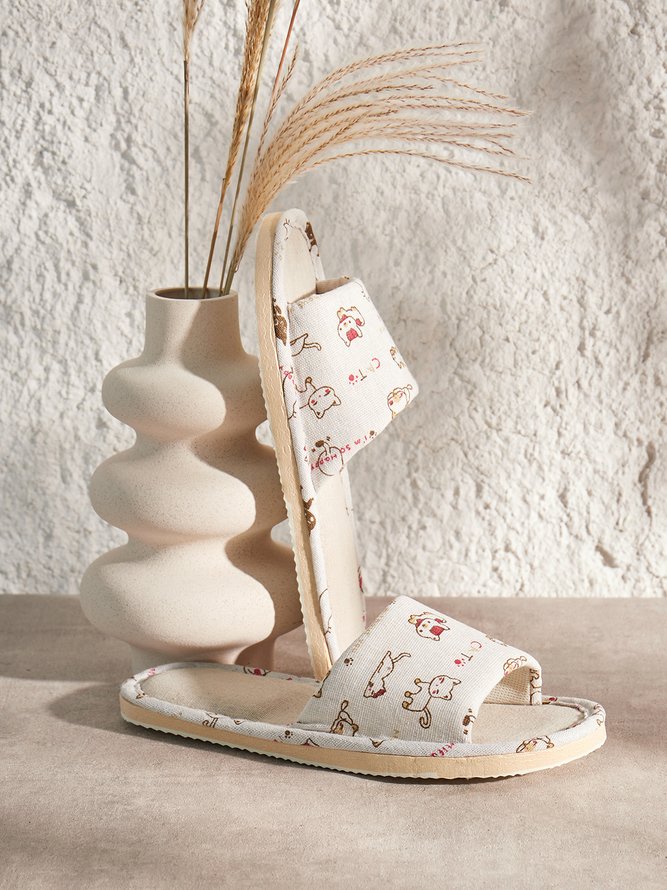 Rose Cat Alphabet Sailboat Print Indoor Non-slip Linen Slippers