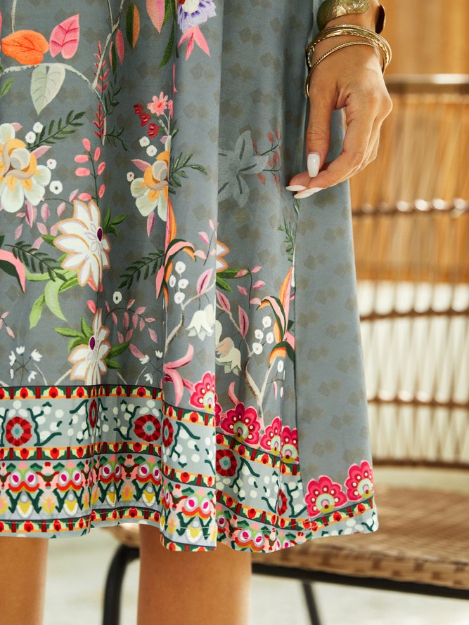 Tribal Floral Short Sleeve Knit Dress