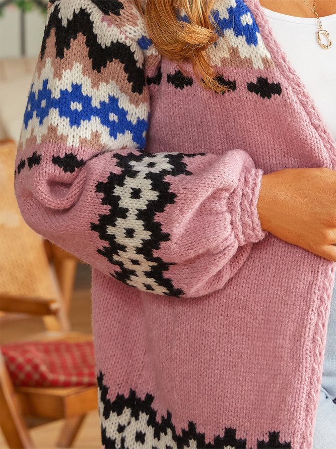 Ethnic Floral Casual Sweater Coat