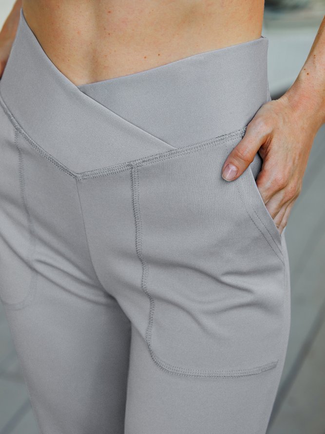 Casual Cotton-Blend Plain Casual Pants