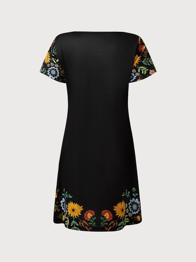 JFN Square neck Floral Elegant Casual Mini Prom Dress