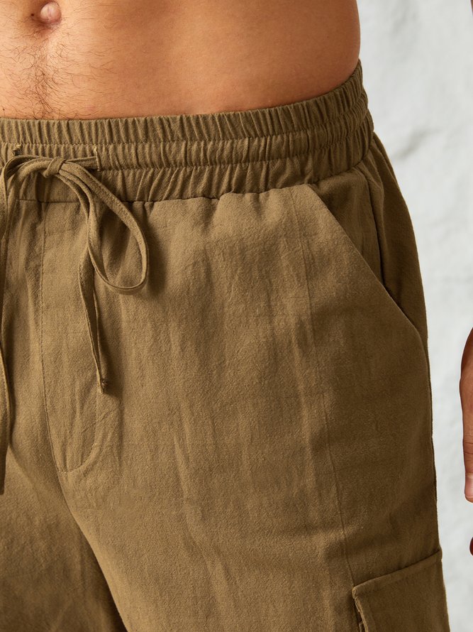 Cotton Linen Style American Casual Basic Versatile Linen Shorts