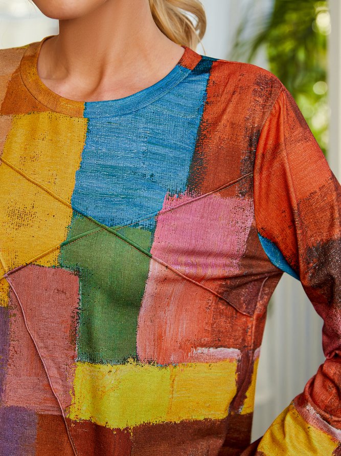 Casual Colorblock Crew Neck T-Shirt