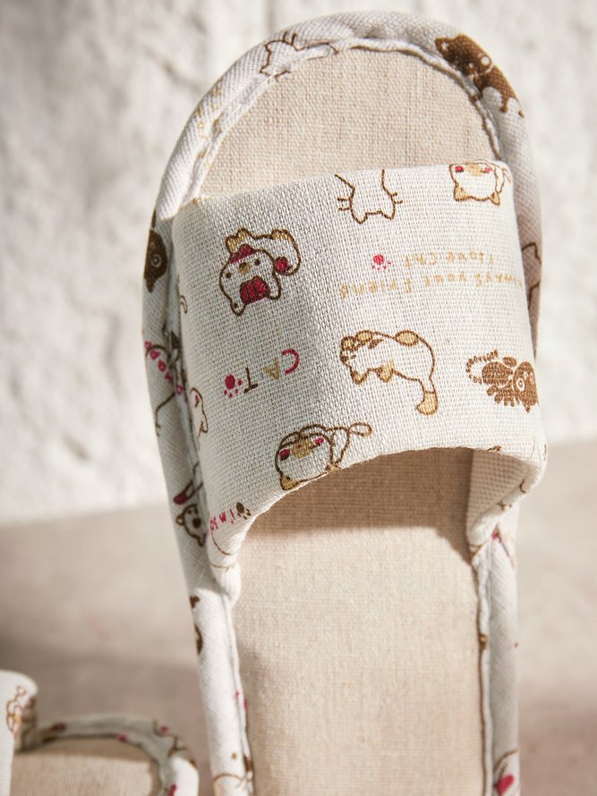 Rose Cat Alphabet Sailboat Print Indoor Non-slip Linen Slippers