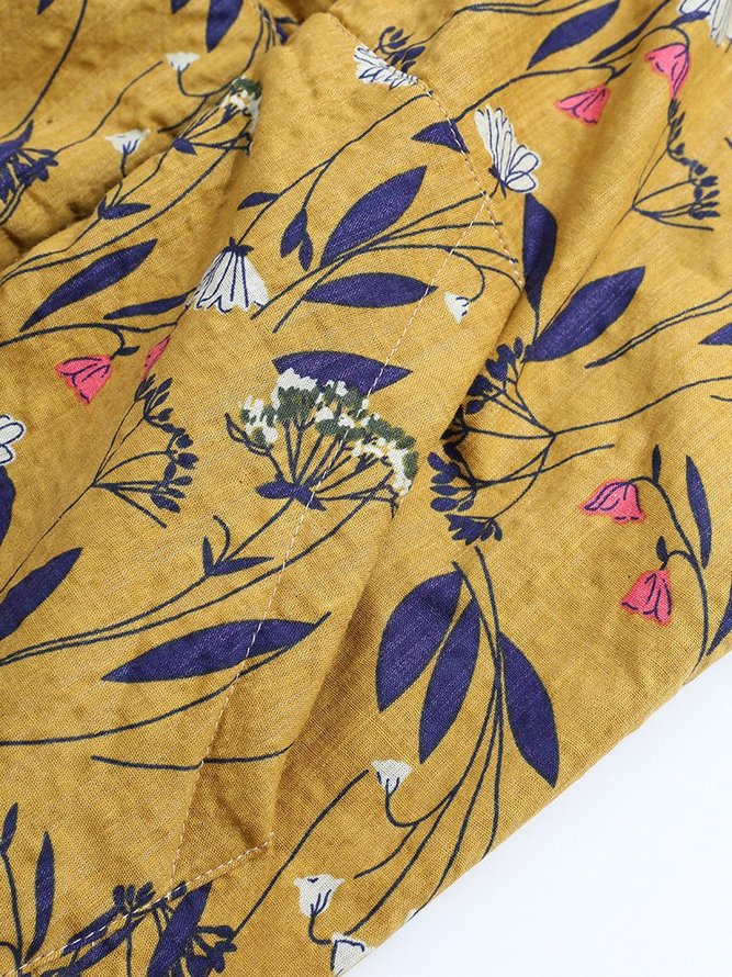 Floral Print Hooded Long Sleeve Pockets Vintage Coat