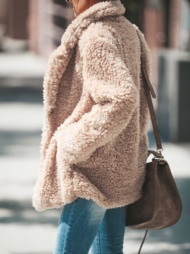 Fleece Cozy Long Sleeve Vintage Shawl Collar Cashmere Teddy Bear Coats
