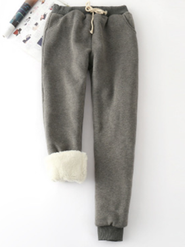 Cotton Casual Sport Color Super Soft Sherpa Fur-Lined Jogger Sweatpants with Pockets