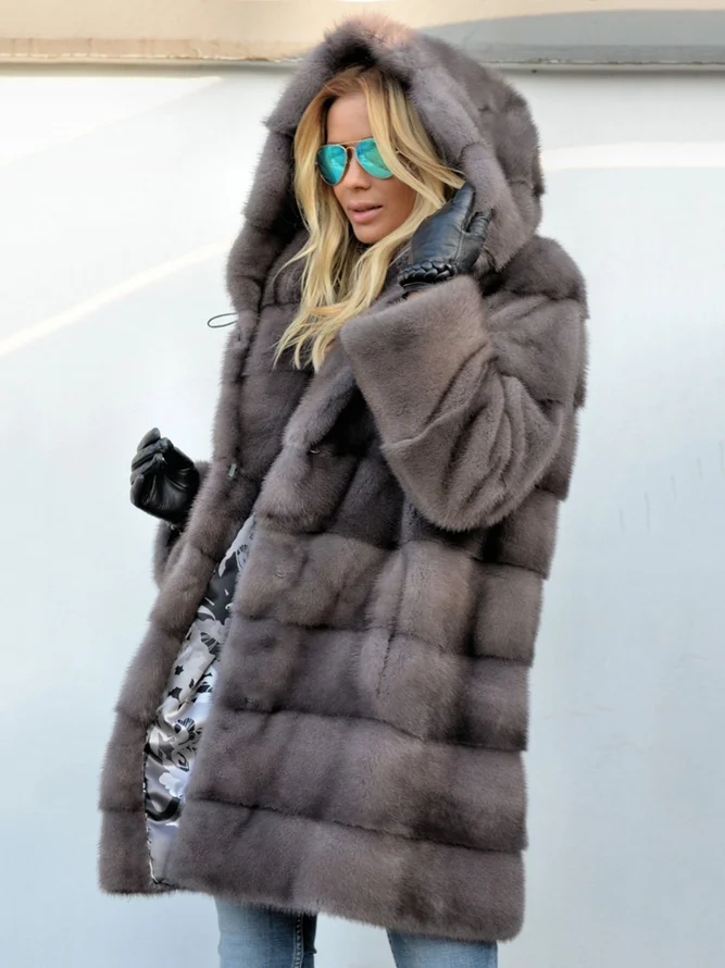 Royal Mink Furs Coat Vintage Pockets Hoodie Faux Fur Coats | Women's ...