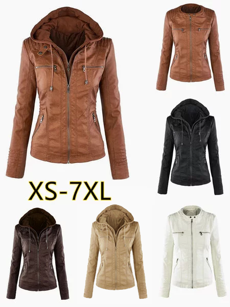 Casual Faux Leather Pockets Hoodie Jackets | Women's Clothing | Casual ...
