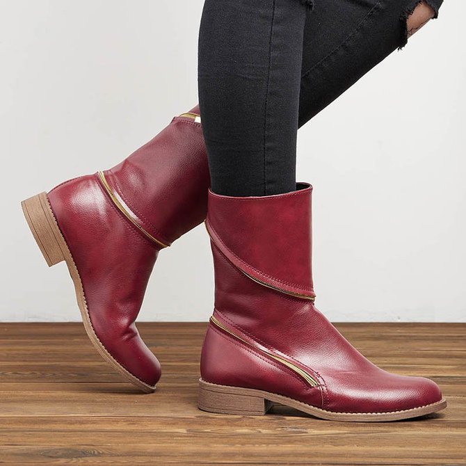 Women Distressed Ankle Boots Pointed Western Style Leather Boots