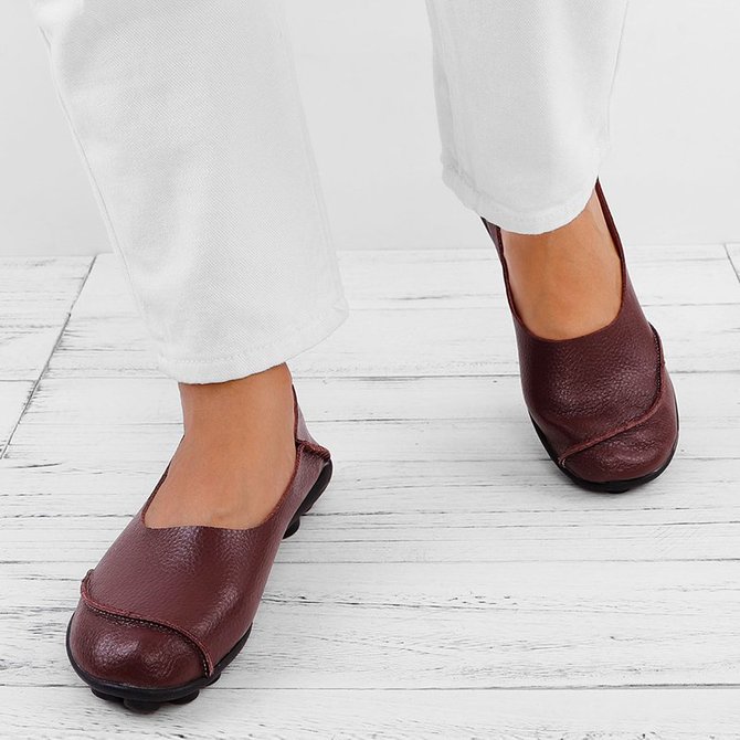 Slip On Leather Daily Casual Flats