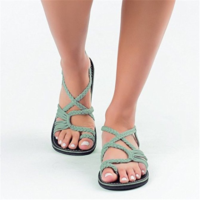 JFN  Plus Size Women Sandals Handmade Beach Flat Sandals