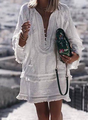 V Neck Women Summer Dresses Shift Beach Casual Solid Dresses
