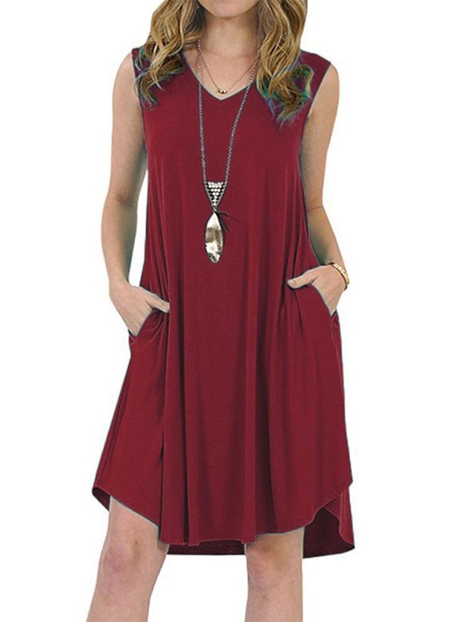 7 Colors Plus Size Summer Casual Vneck Sleeveless Vneck TShirt Dress
