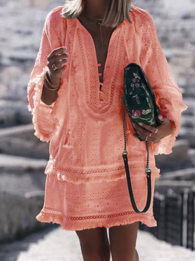 V Neck Women Summer Dresses Shift Beach Casual Solid Dresses