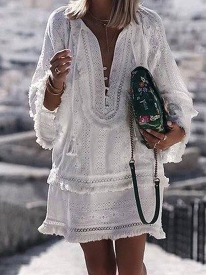 V Neck Women Summer Dresses Shift Beach Casual Solid Dresses