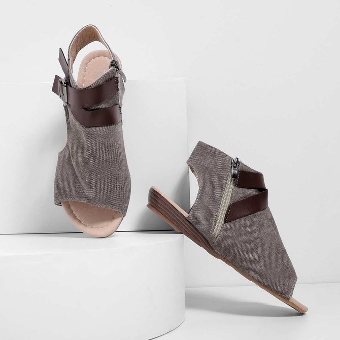 Women Plus Size Denim Cloth Adjustable Buckle Sandals