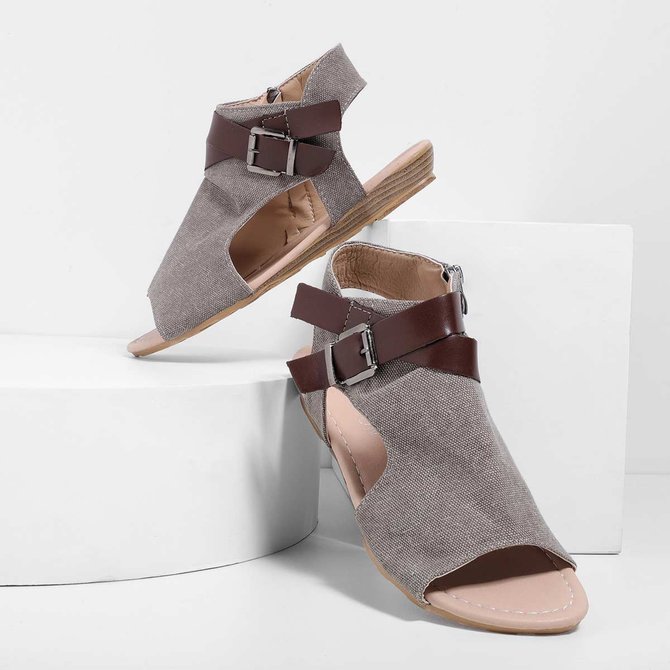 Women Plus Size Denim Cloth Adjustable Buckle Sandals