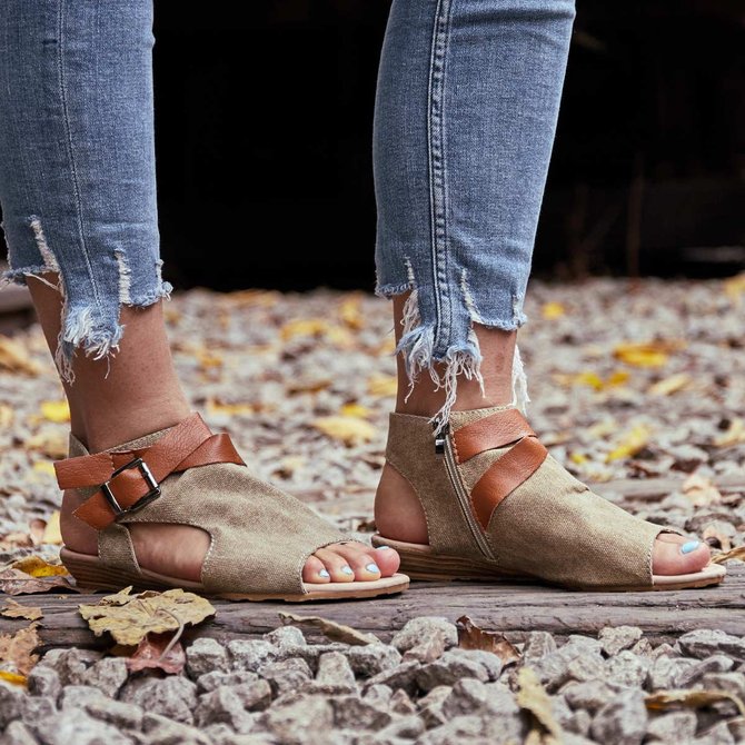 Women Plus Size Denim Cloth Adjustable Buckle Sandals
