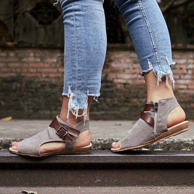 Women Plus Size Denim Cloth Adjustable Buckle Sandals