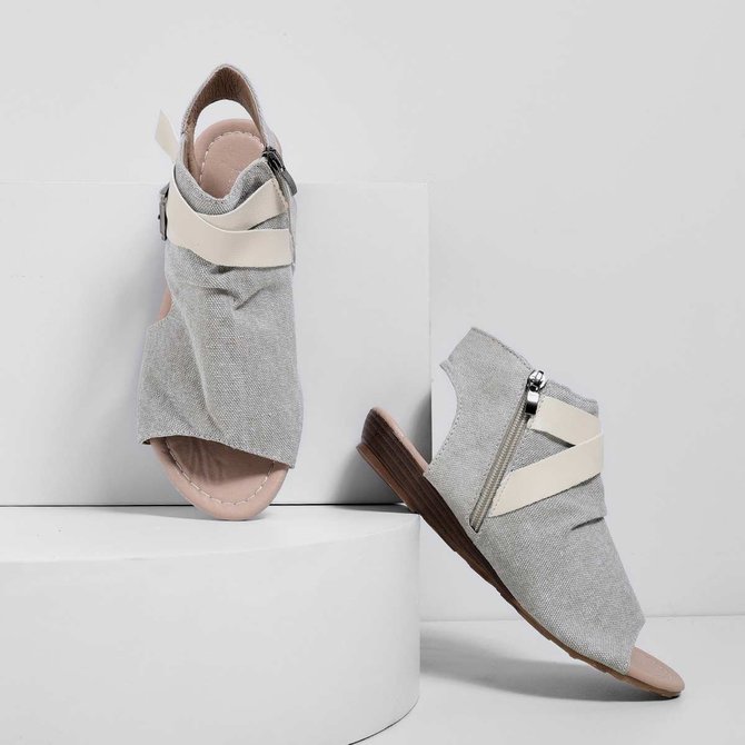 Women Plus Size Denim Cloth Adjustable Buckle Sandals