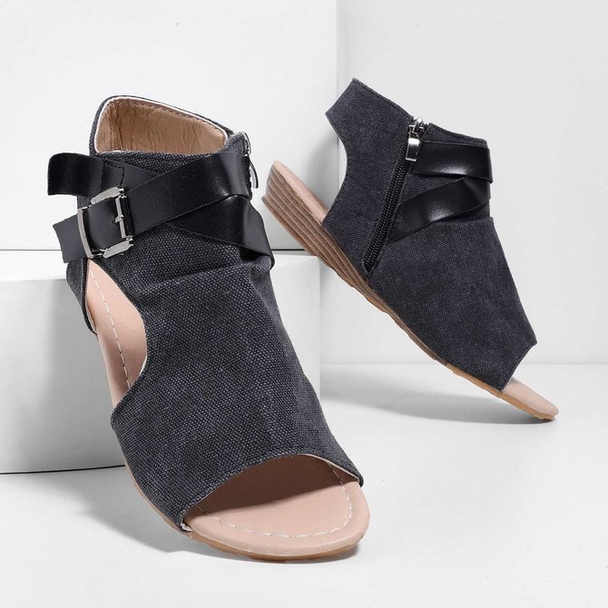 Women Plus Size Denim Cloth Adjustable Buckle Sandals