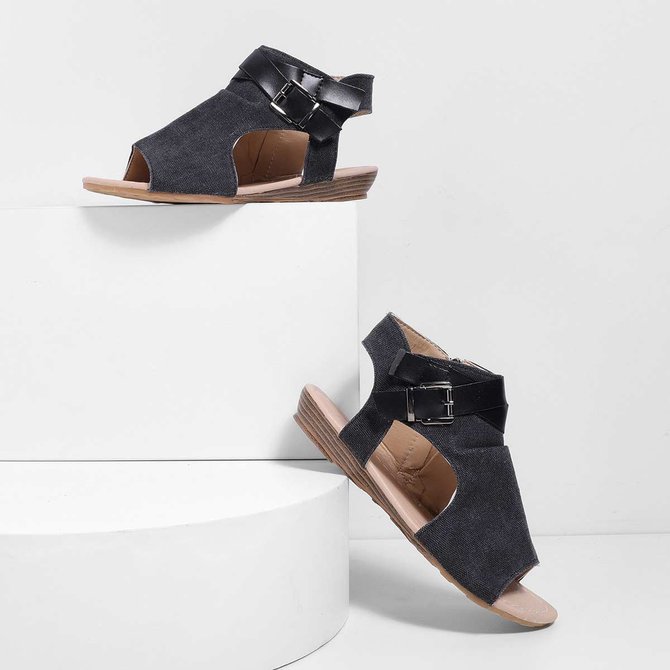 Women Plus Size Denim Cloth Adjustable Buckle Sandals