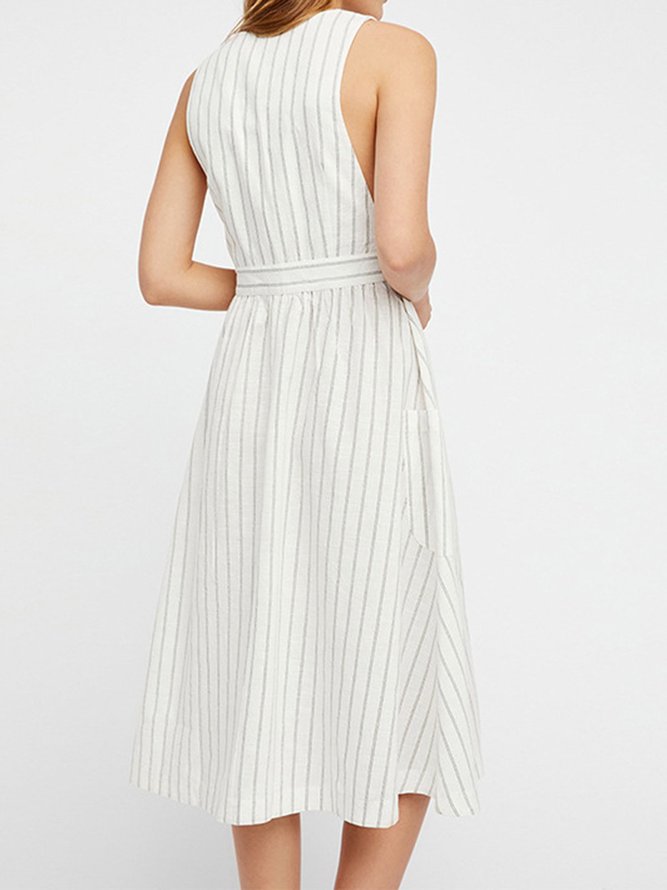 V Neck White Elegant Casual Striped Dresses | Dresses | Justfashionnow ...